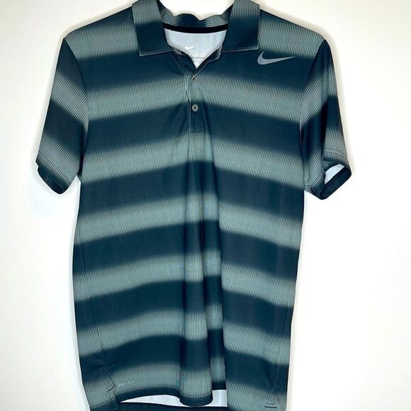 Medium Nike Dri-Fit Gray-Black Striped SS Polo‎ - Picture 4 of 4